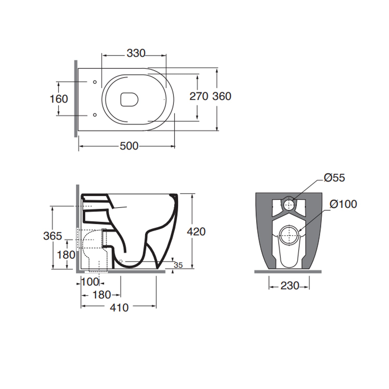 Sanitari filomuro serie Comoda Ceramica Azzurra 50x36x42H cm con sedile - Bianco lucido