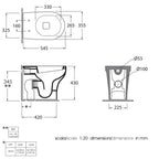 Wc filoparete con scarico traslato senza brida cm 54