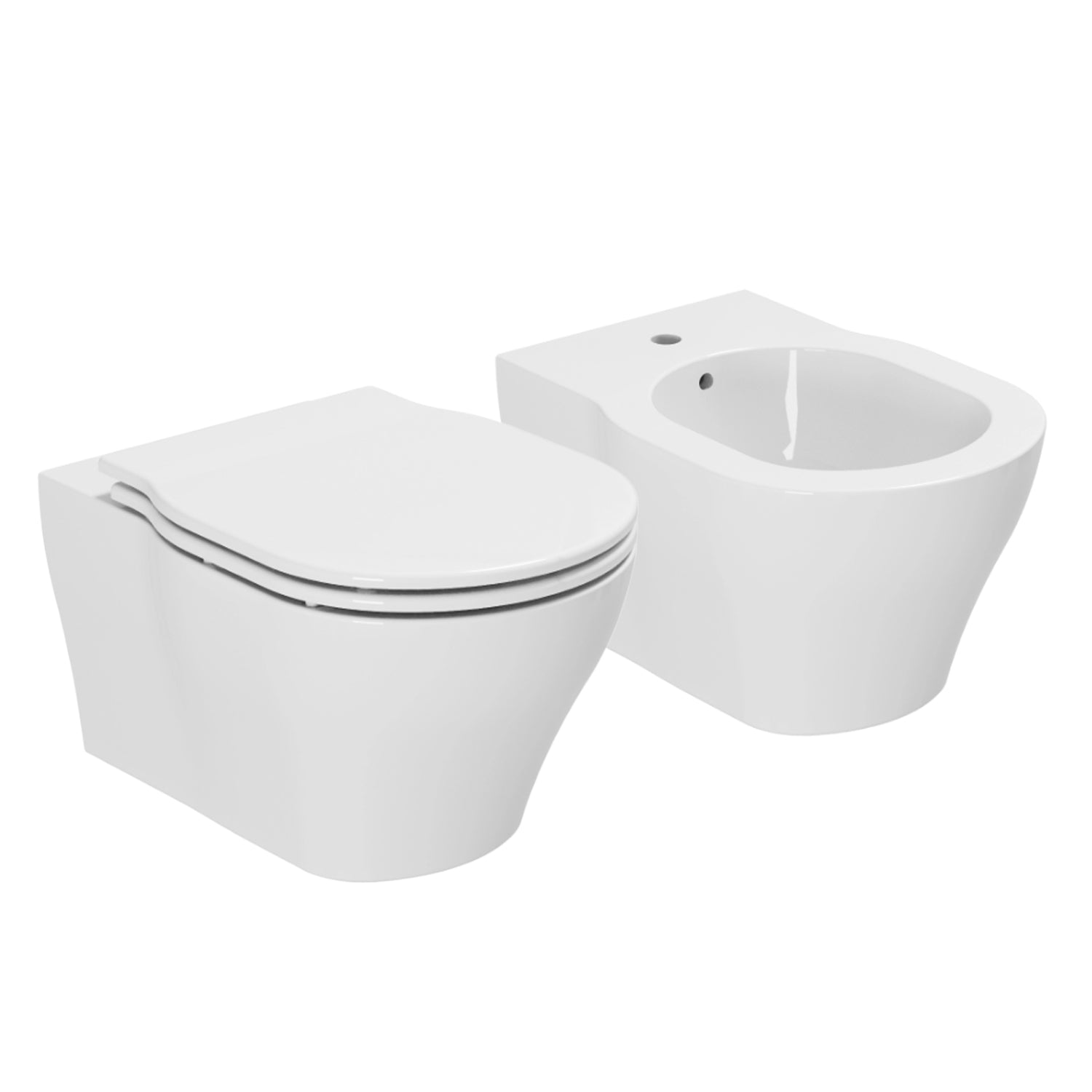 Set sanitari Azzurra XL vaso WC e bidet sospesi 61x43x36H cm con sedile â€“ Bianco lucido