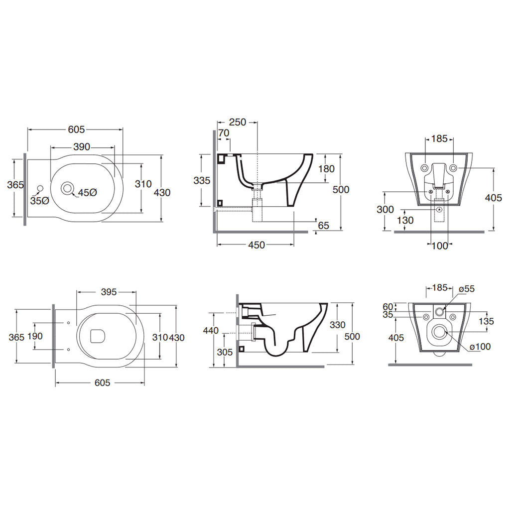 Set sanitari Azzurra XL vaso WC e bidet sospesi 61x43x36H cm con sedile â€“ Bianco lucido