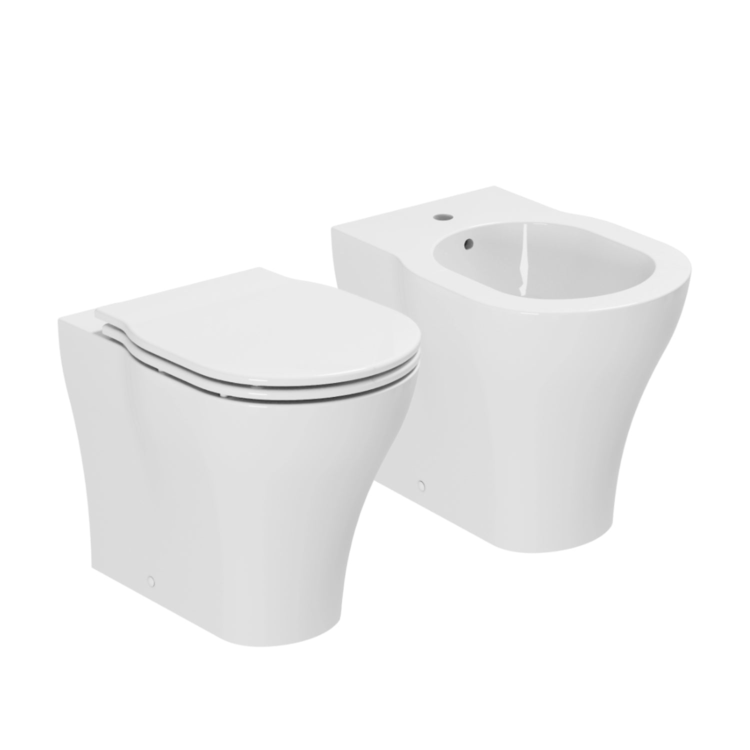 Set sanitari Azzurra XL vaso WC e bidet a terra 61x43x49H cm con sedile â€“ Bianco lucido