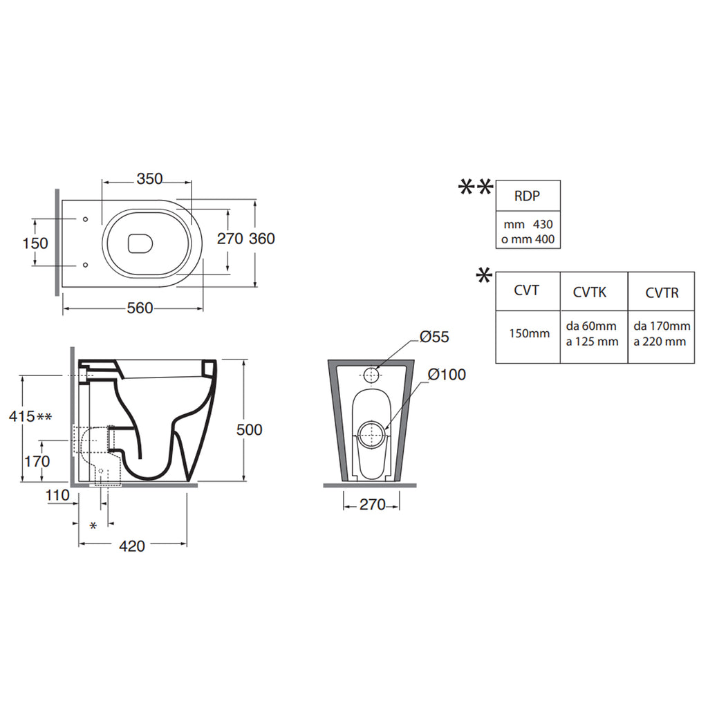 Set sanitari a terra Azzurra Comoda H50 con scarico traslato 56x36