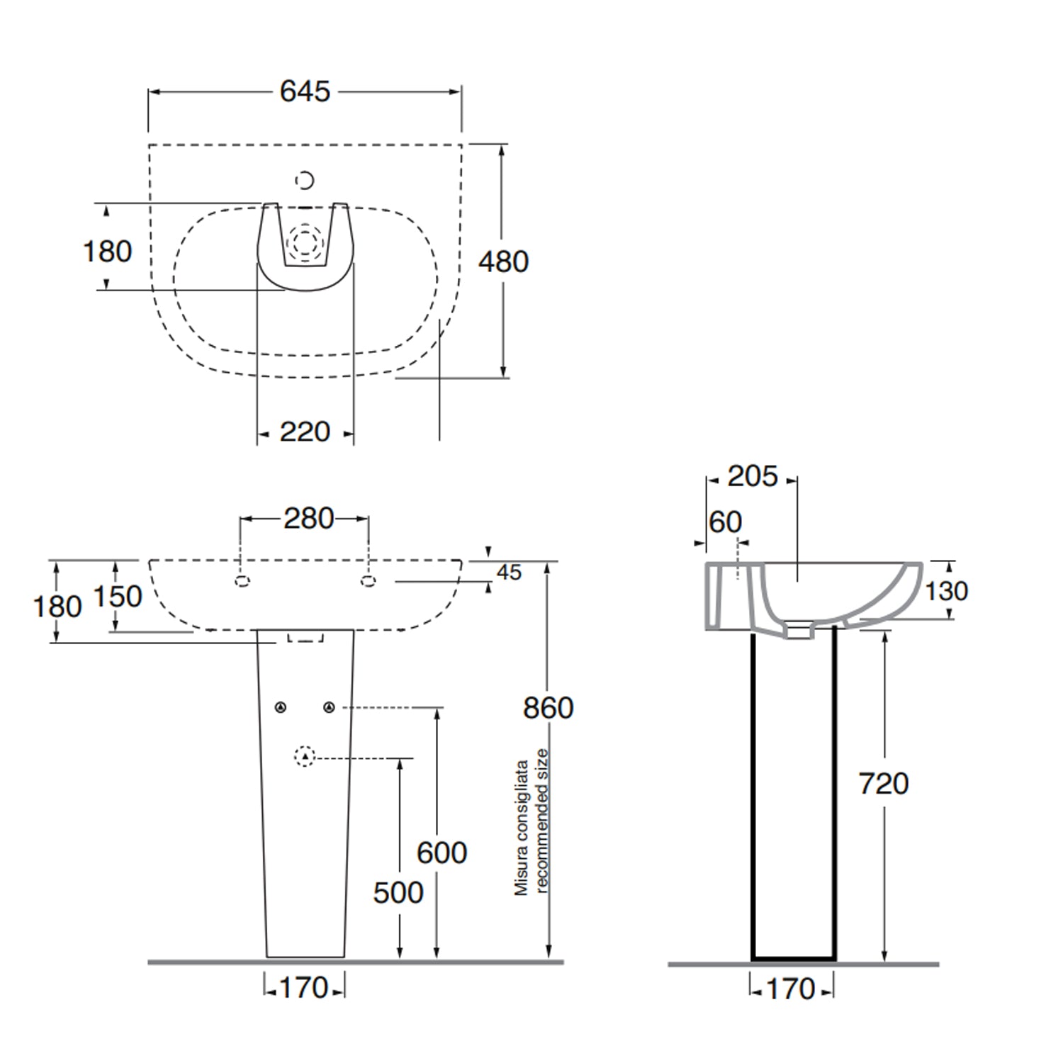 Lavabo con colonna Ceramica Azzurra modello Pratica - Bianco lucido