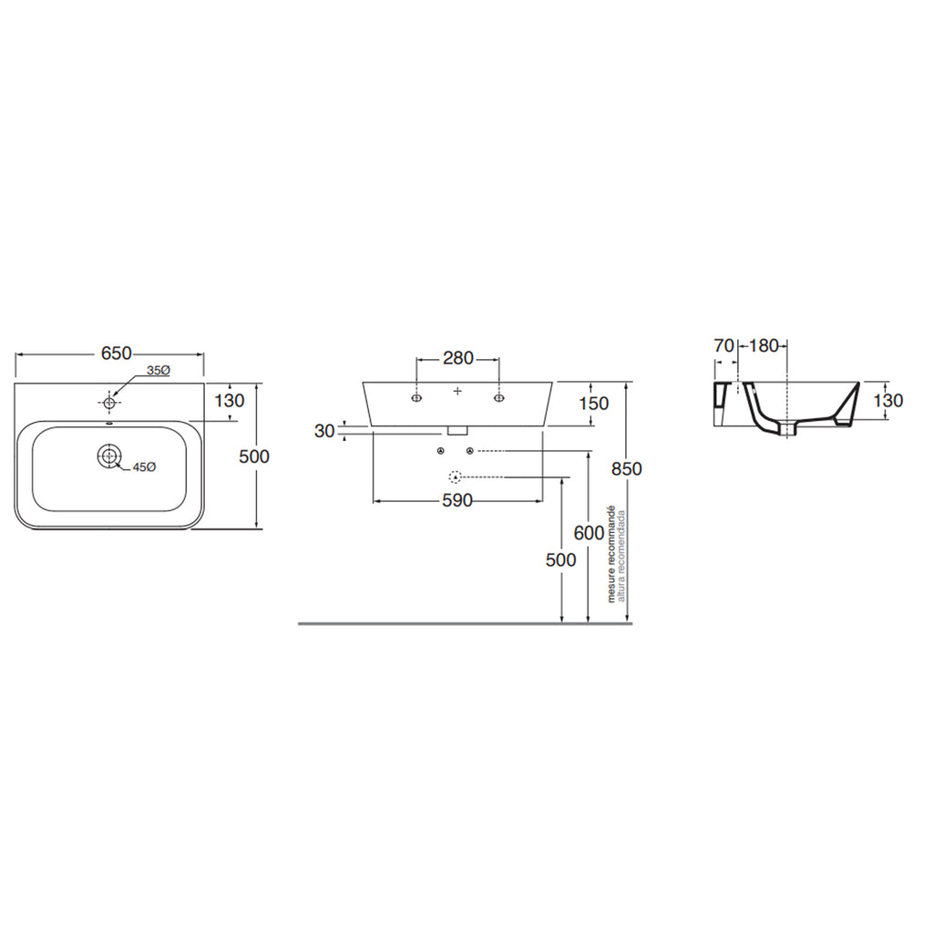 Lavabo sospeso/appoggio Azzurra serie Build 65x50 cm - Bianco lucido