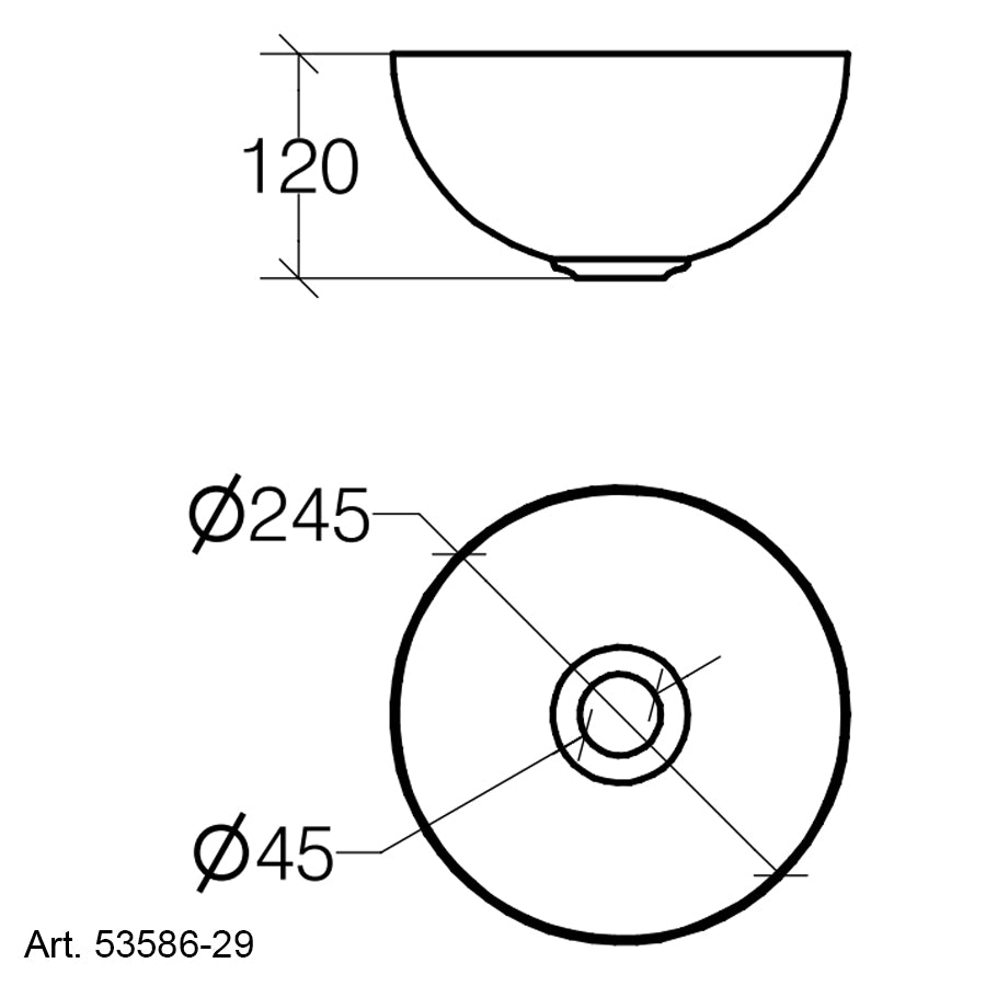 Lavabo vasca tonda da appoggio di Lineabeta in acciaio inox lucido senza piletta diam. cm 24