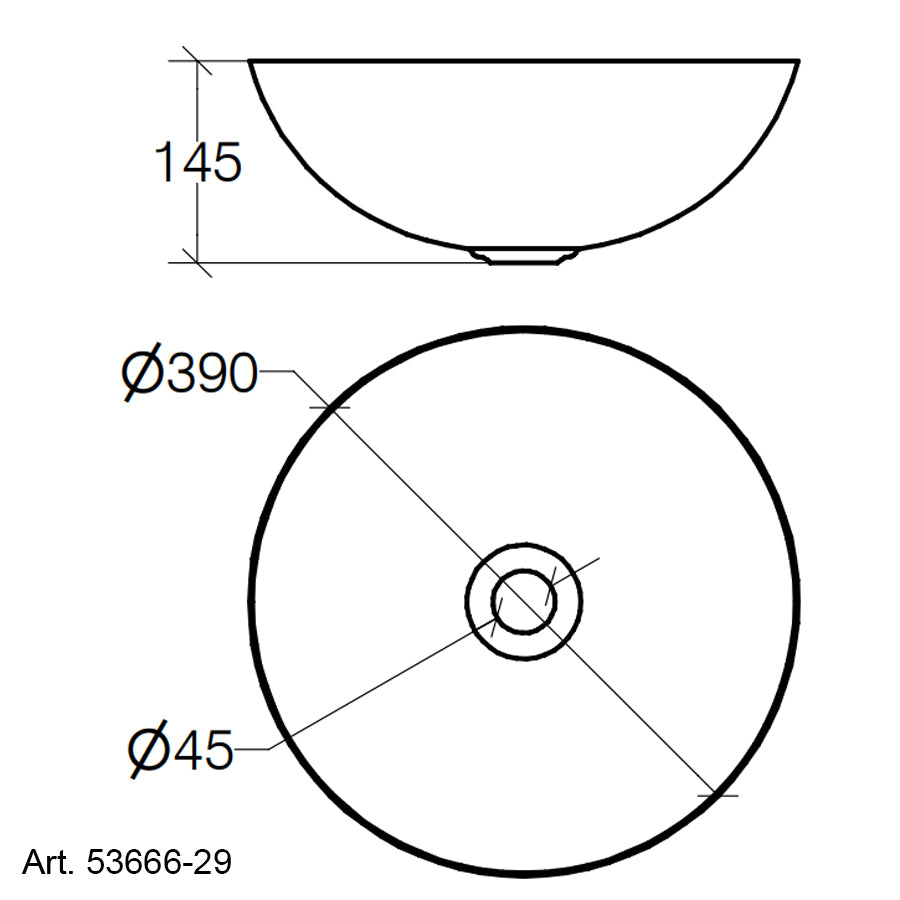 Lavabo vasca tonda da appoggio di Lineabeta in acciaio inox lucido senza piletta diam. cm 39x14