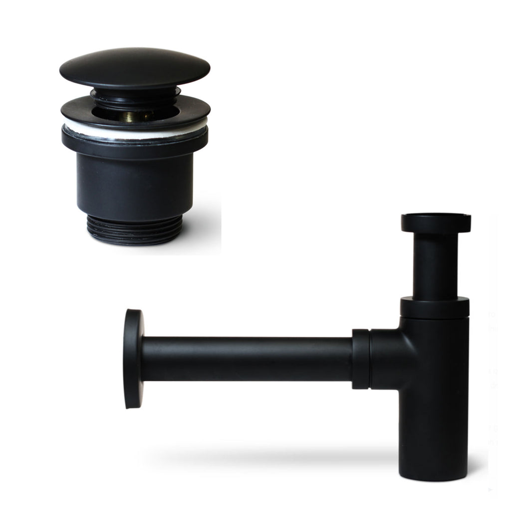 Kit Sifone di scarico e piletta in ottone verniciato nero opaco per lavelli da esterno 1"1/4