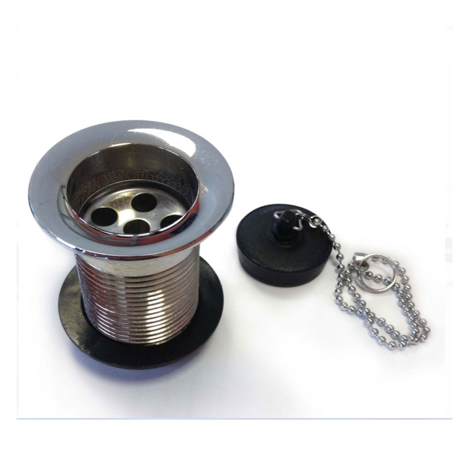 Piletta in ottone cromato da 1'' 1/4 con tappo in pvc nero con catenella