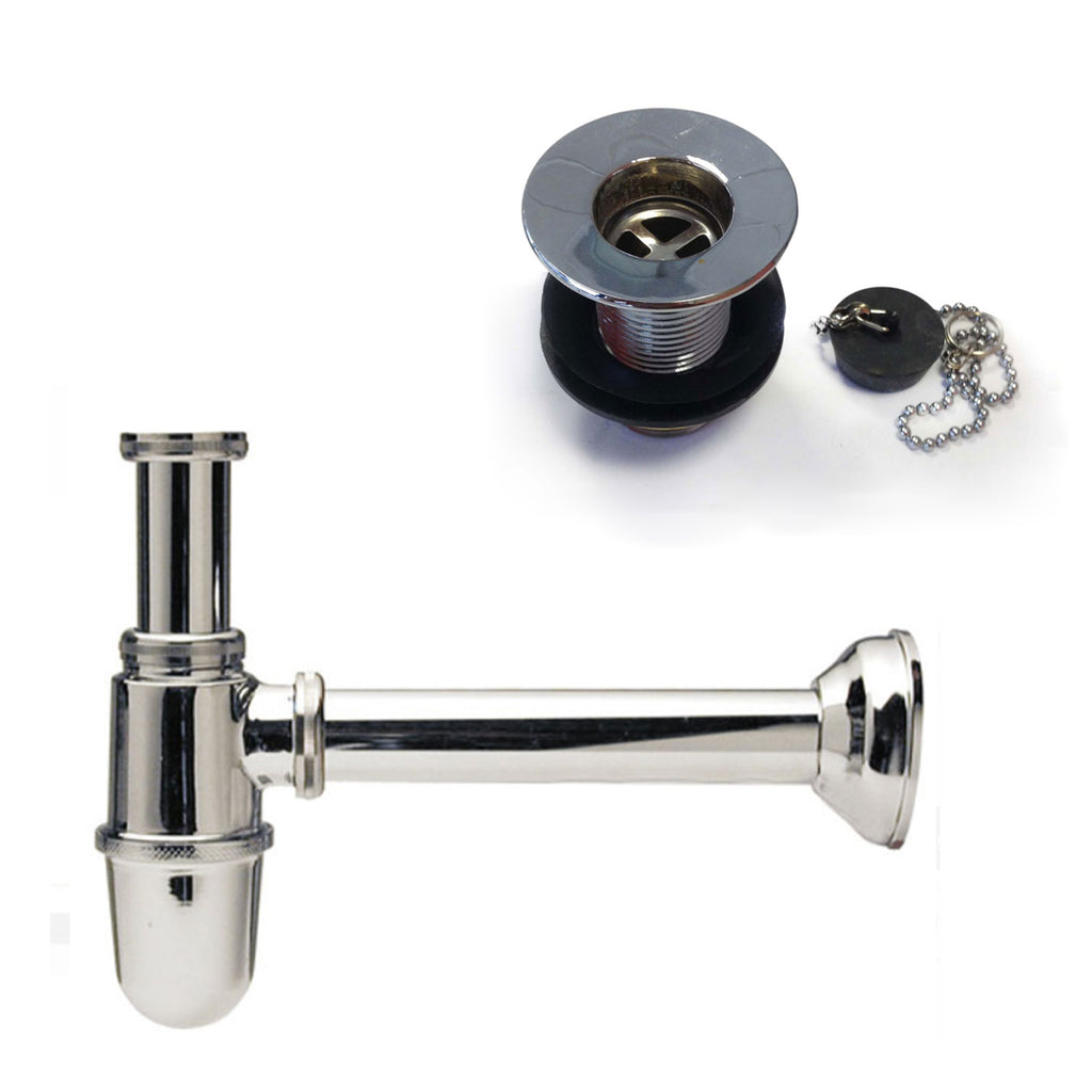Kit Sifone di scarico e piletta in ottone cromato per lavabi da esterno