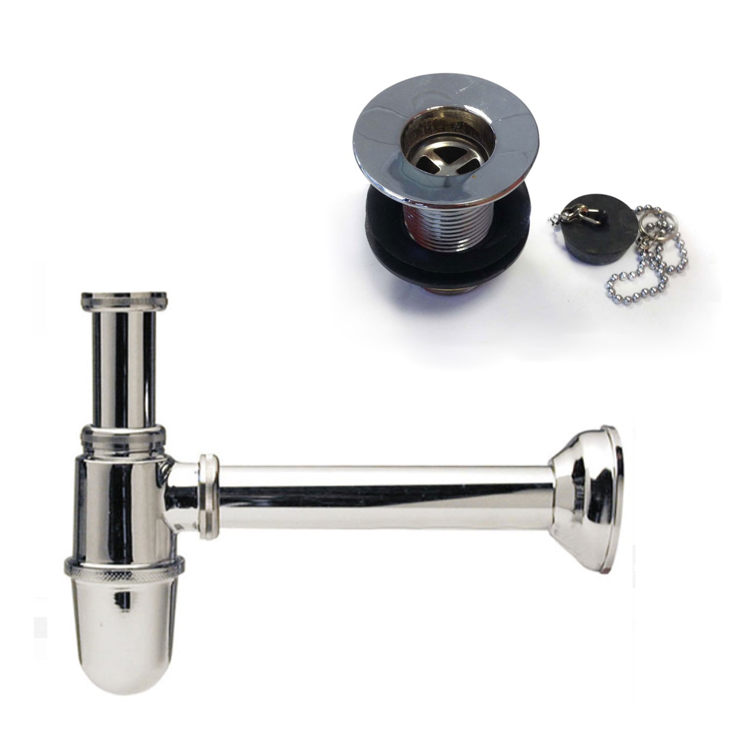 Kit Sifone di scarico e piletta in ottone cromato per lavabi da esterno
