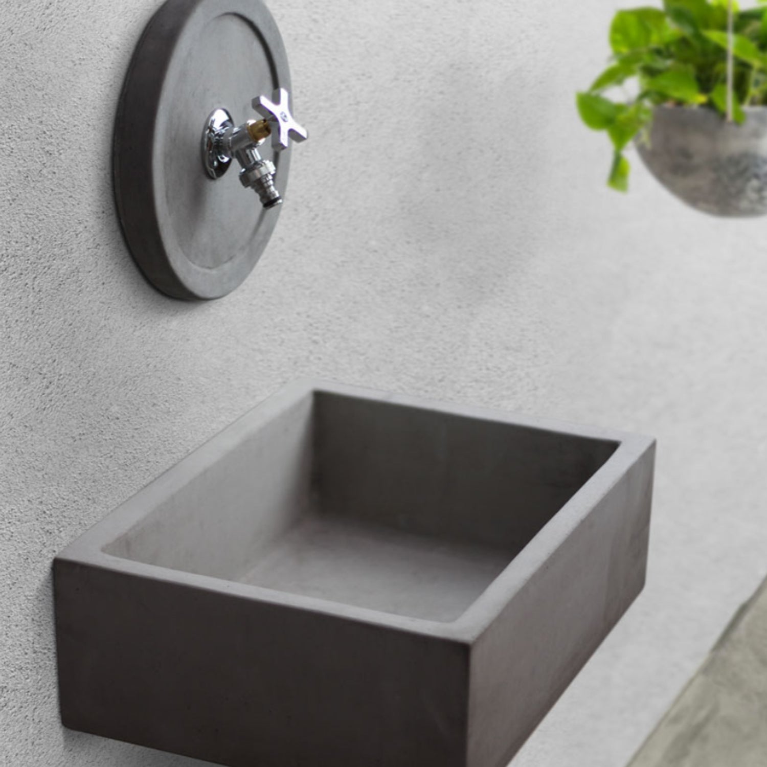 Lavello da esterno con rosone in cemento antracite cm 45x35 cm modello R-Desy