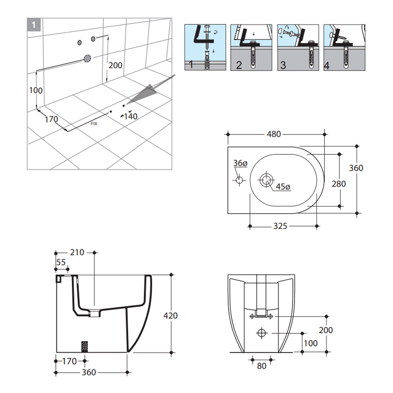 Bidet Filomuro 48x36 cm collezione Flo Kerasan