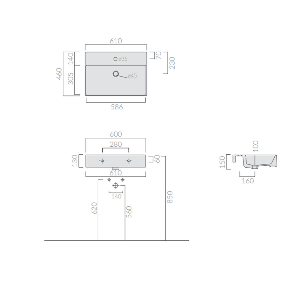 Lavabo da appoggio/sospeso 61x46cm serie Meg11 Pro di Ceramica Galassia -  Bianco lucido
