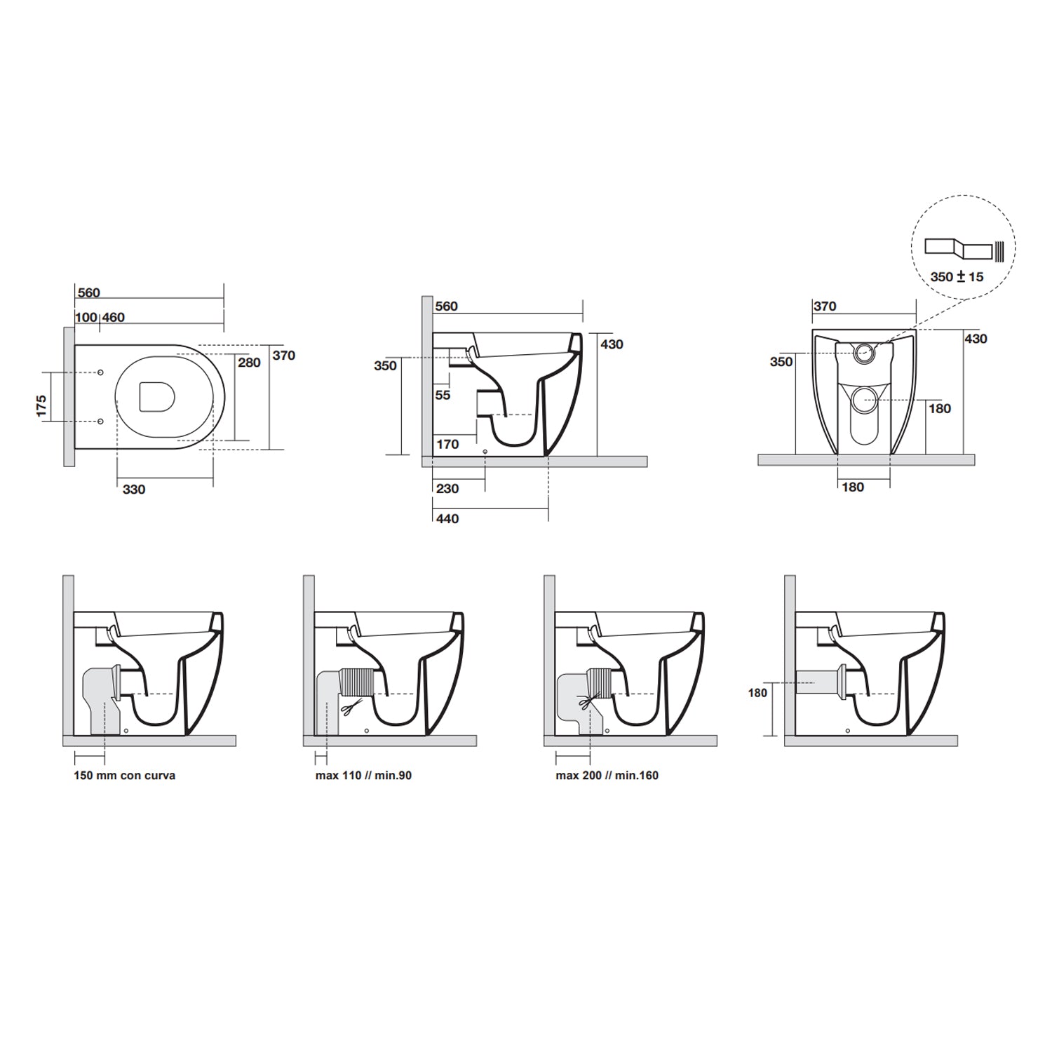 Wc filomuro 56x37 cm scarico traslato collezione Flo Kerasan con sedile soft close