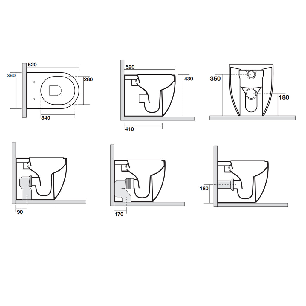 Wc filomuro 52x36 cm senza brida collezione Flo Kerasan con sedile soft close