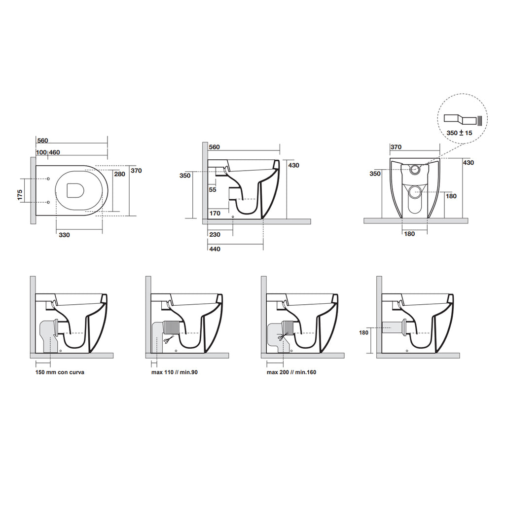 Sanitari filomuro scarico traslato 56x37 cm collezione Flo Kerasan con sedile soft close