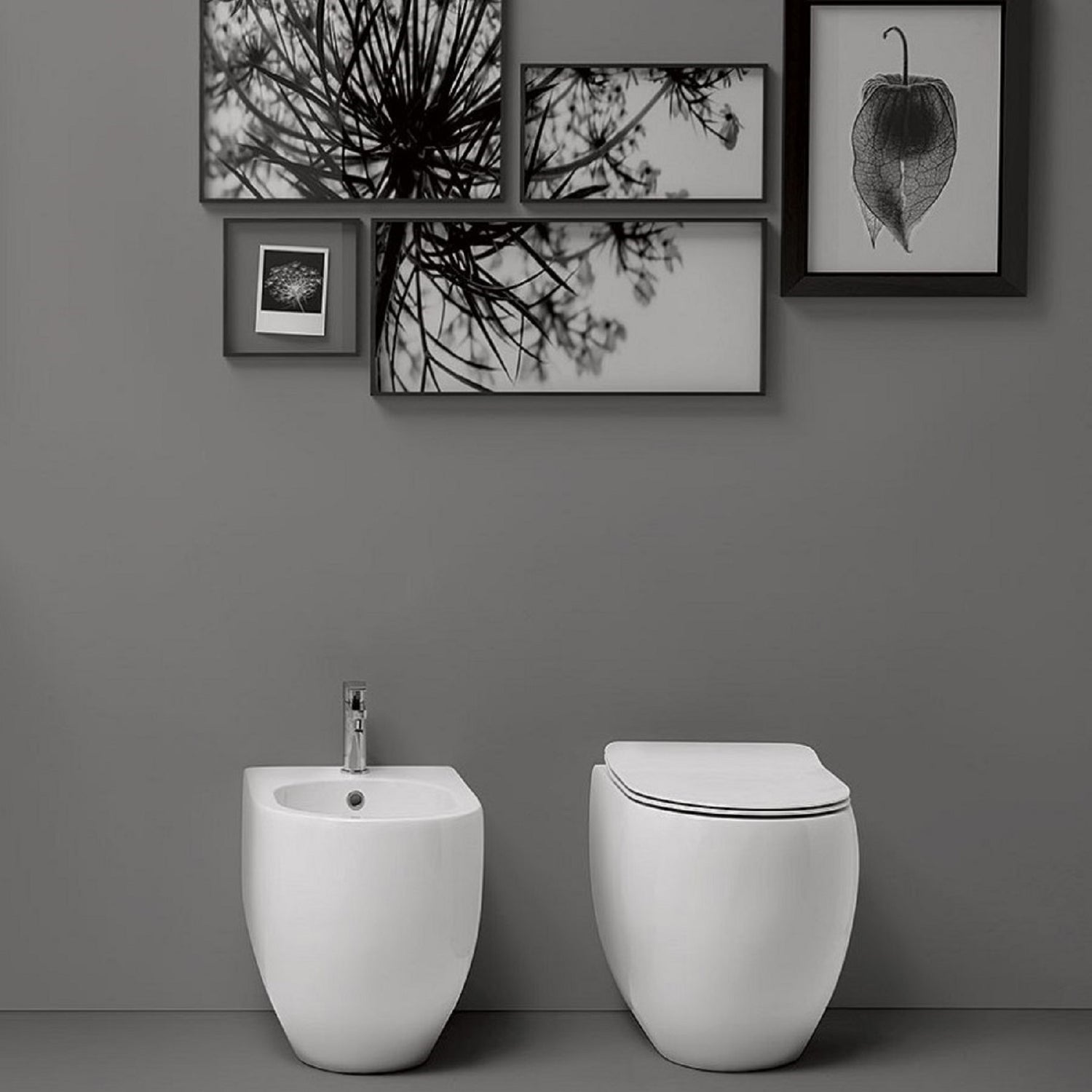 Sanitari filomuro scarico traslato 55x37 cm h50 collezione Flo Kerasan con sedile soft close