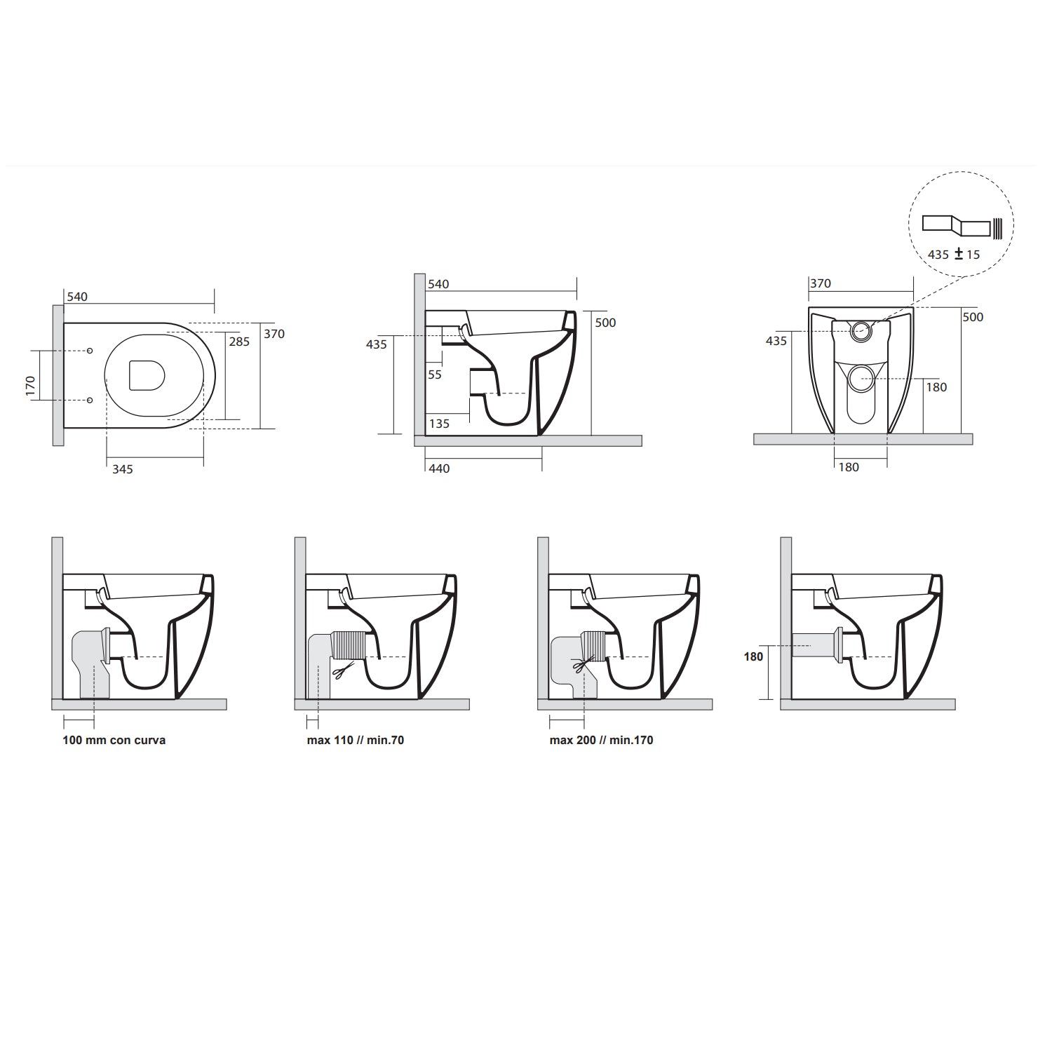 Sanitari filomuro scarico traslato 55x37 cm h50 collezione Flo Kerasan con sedile soft close