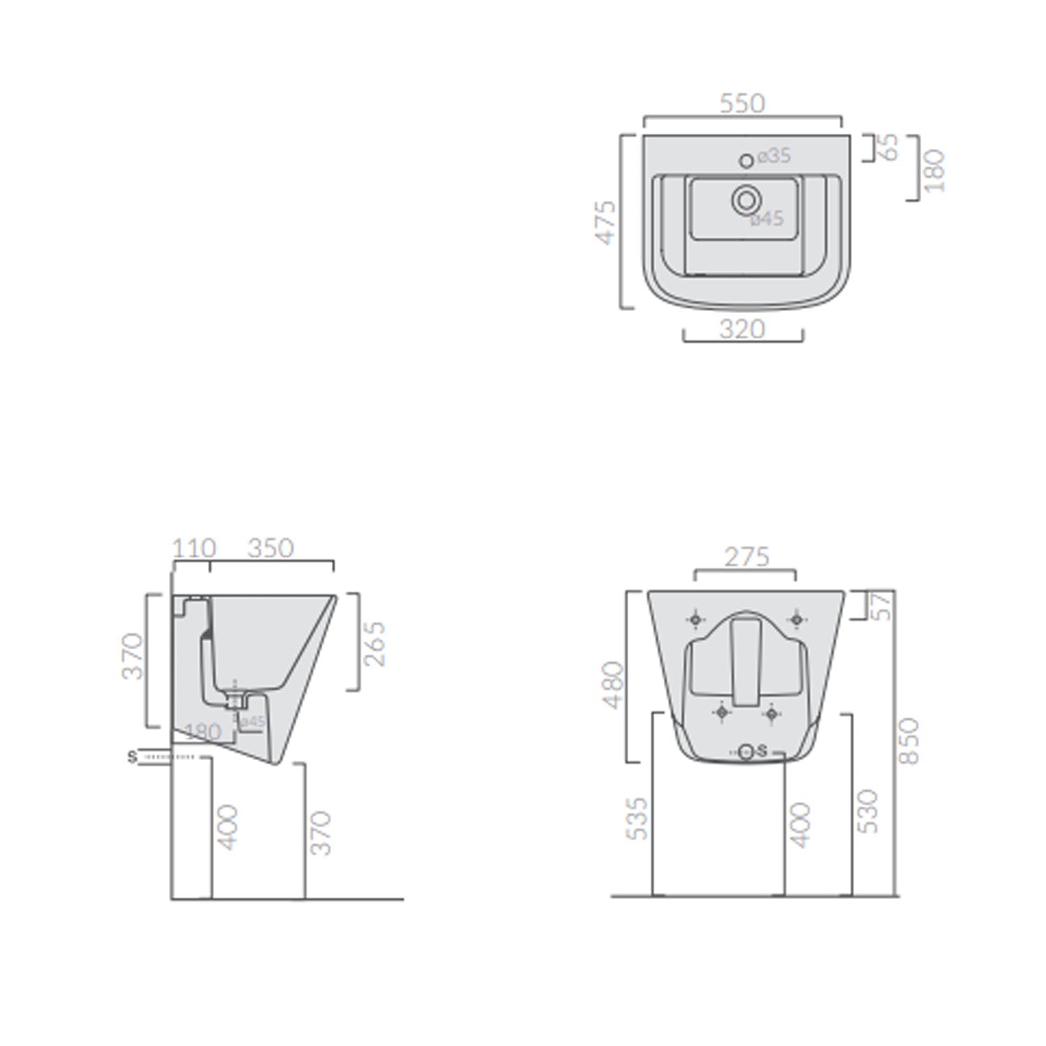 Lavatoio sospeso Ceramica Galassia modello MegPro11 55 x 47