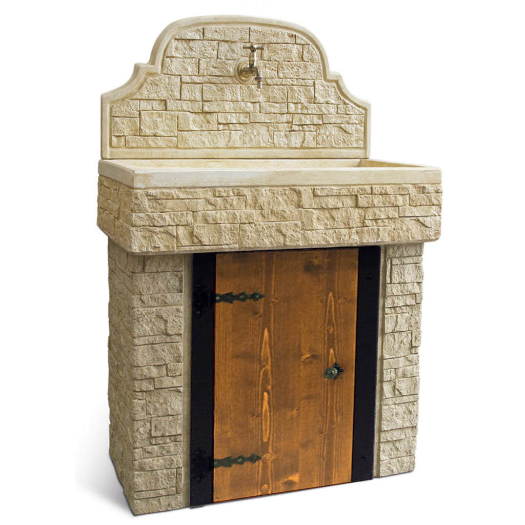 Lavello da giardino con paraschizzi e supporto in cemento con sportello cm 80 modello Serapo Nocciola