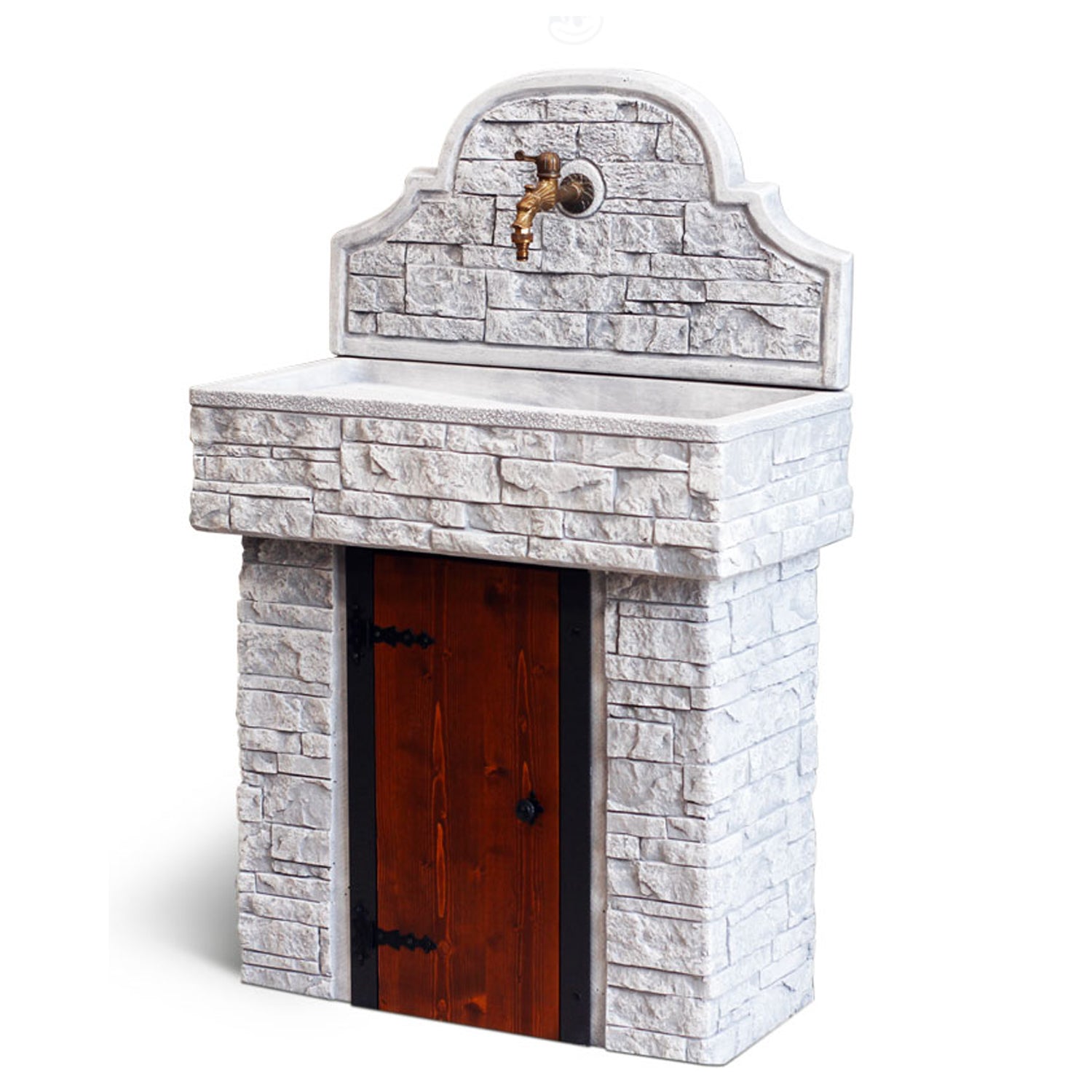 Lavello da giardino con paraschizzi e supporto in cemento con sportello cm 80 modello Serapo Grigio