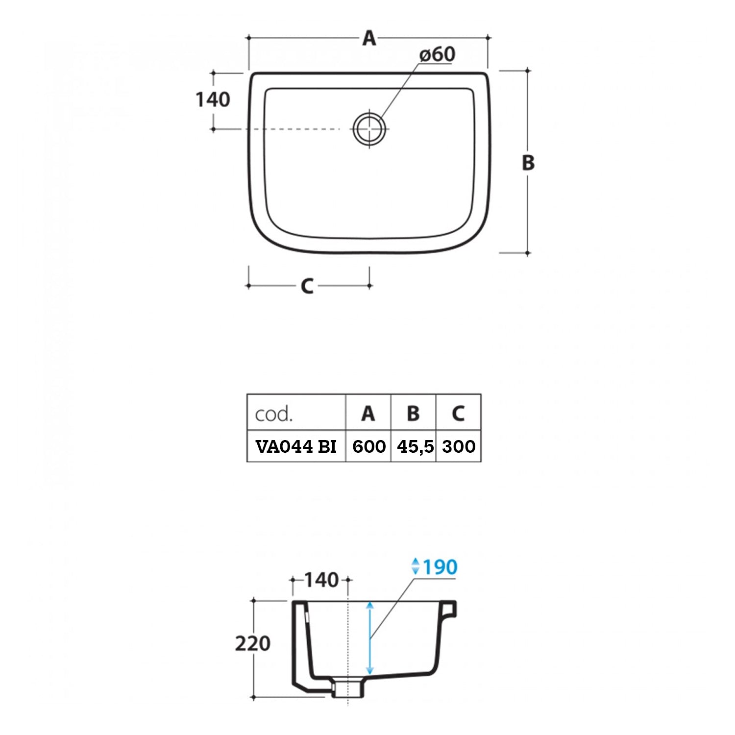 Pilozzo appoggio/sospeso bianco 60x45