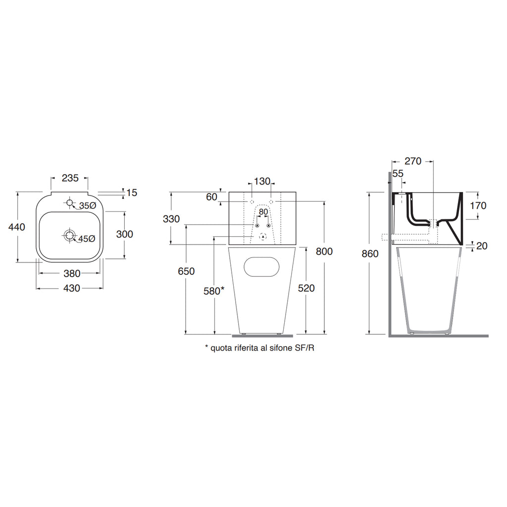 Lavabo Azzurra Tandem con cesto contenitore e foro rubinetteria 44x43 cm - Bianco lucido