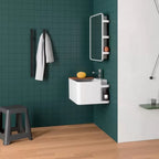 Lavabo sospeso Azzurra Anfibio 60x50 cm con piano in legno - Bianco lucido