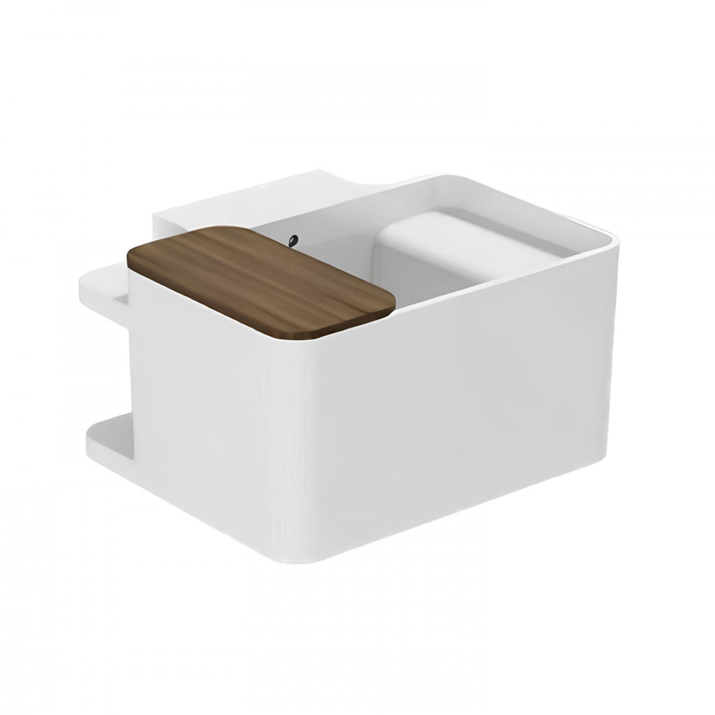 Lavabo sospeso Azzurra Anfibio 60x50 cm con piano in legno - Bianco lucido