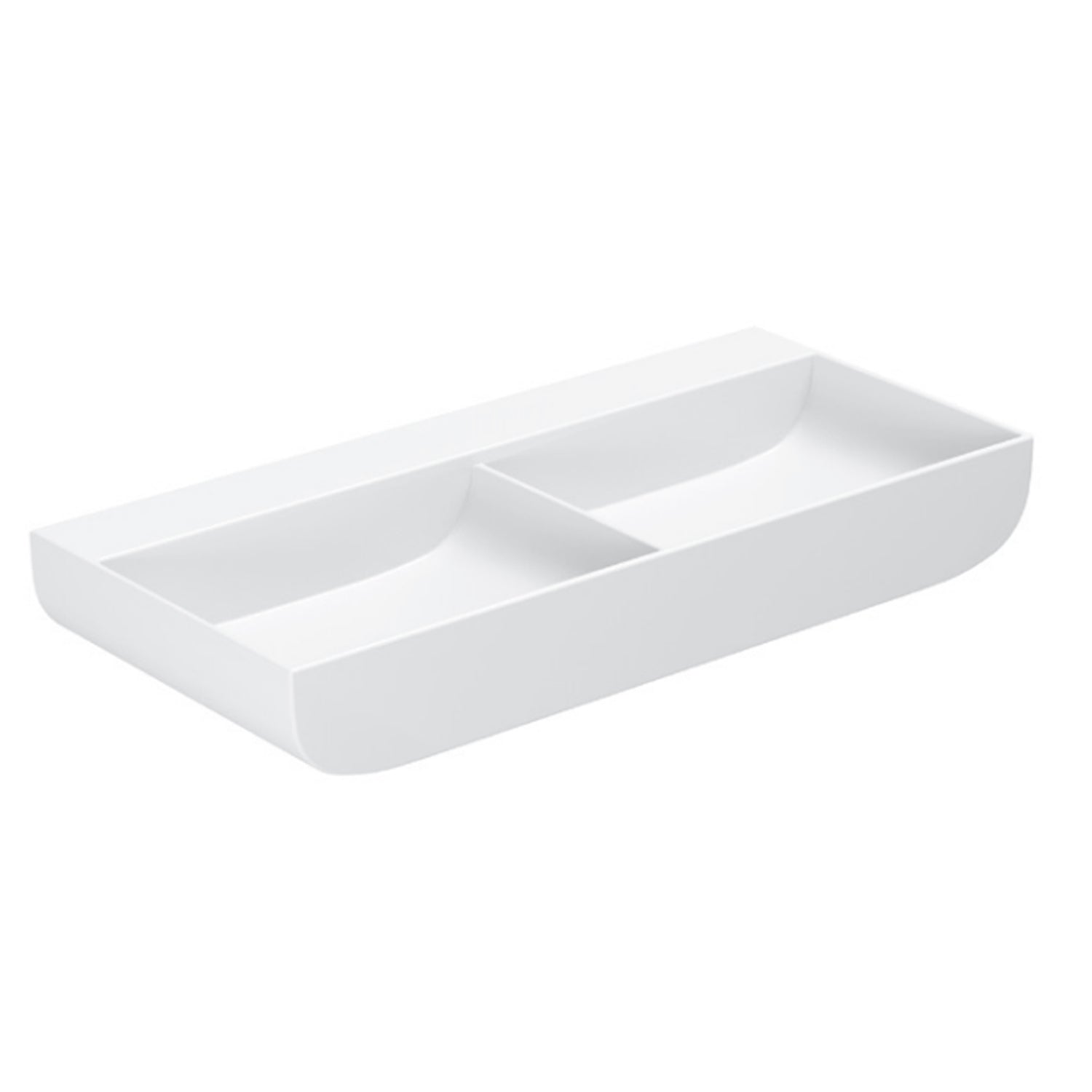 Lavabo da appoggio Azzurra linea Leuca a due vasche 100x45 cm - Bianco lucido