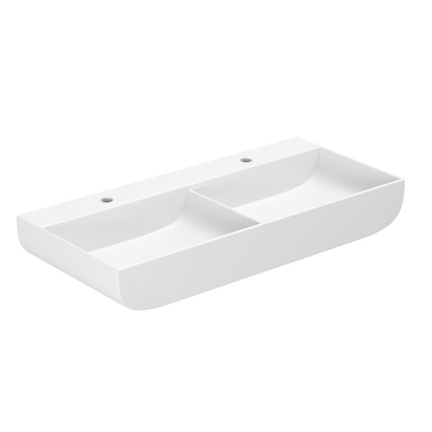 Lavabo da appoggio Azzurra linea Leuca a due vasche 100x45 cm con fori - Bianco lucido