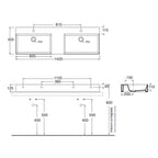 Lavabo da appoggio/sospeso squadrato con doppia vasca Ceramica Azzurra Elegance 142x45 cm