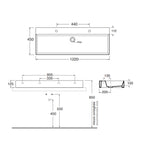 Lavabo da appoggio/sospeso squadrato Ceramica Azzurra Elegance 122x45 cm con fori rubinetteria