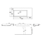 Lavabo da appoggio/sospeso squadrato di Ceramica Azzurra serie Elegance 102x46 cm con piano a destra