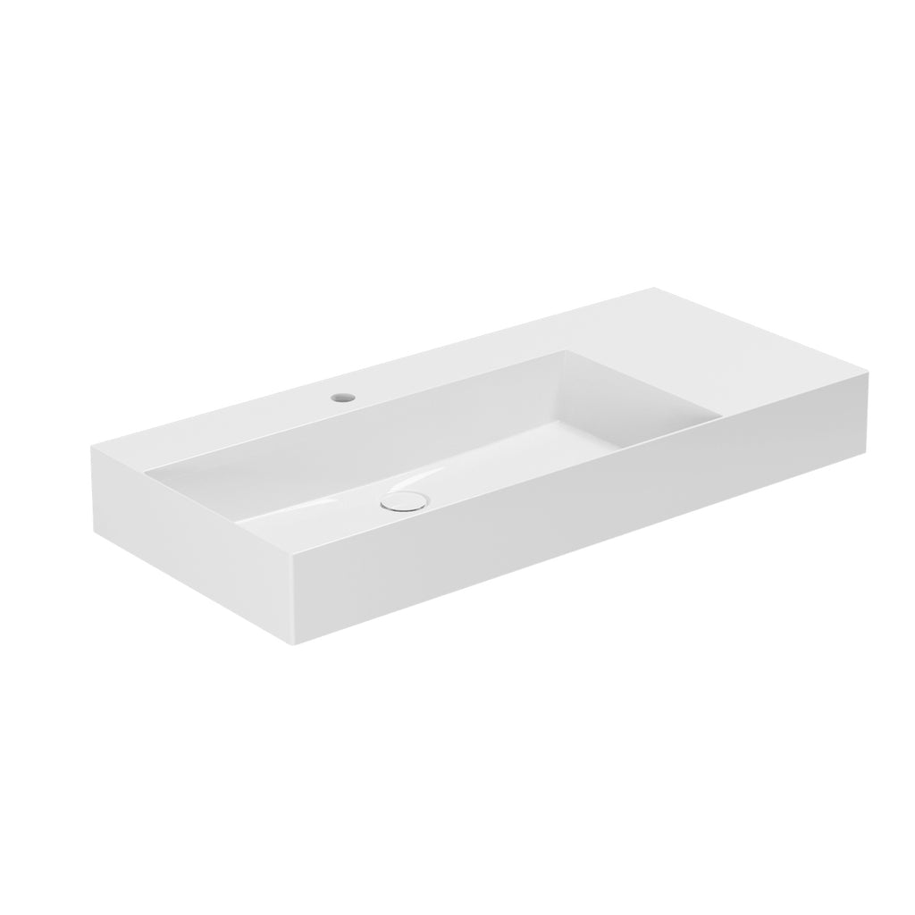 Lavabo da appoggio/sospeso squadrato di Ceramica Azzurra serie Elegance 102x46 cm con piano a destra e foro rubinetteria