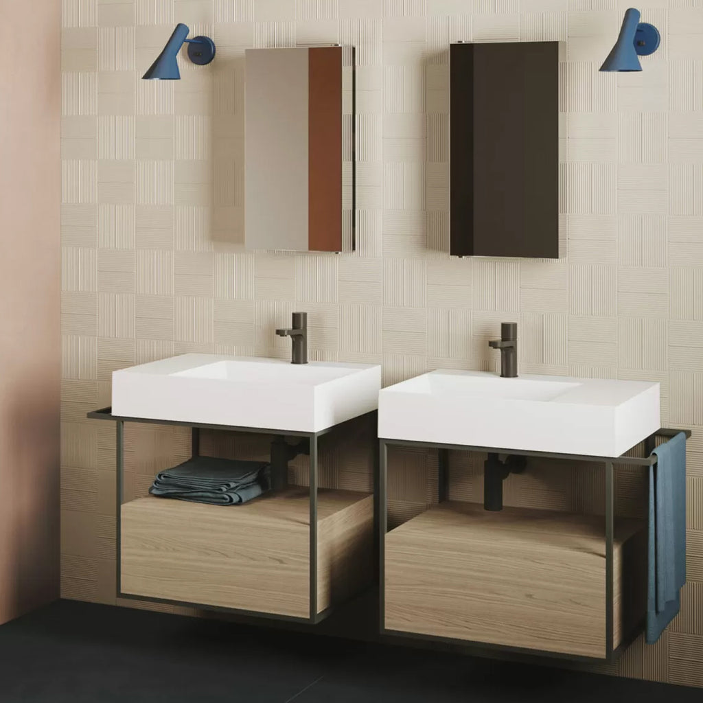 ELLP06545LQ0BI - Lavabo da appoggio/sospeso squadrato di Ceramica Azzurra serie Elegance 65x45 cm con piano a sinistra