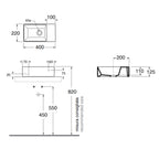 Lavabo sospeso con piano a destra Azzurra Elegance Squared 40x22x12