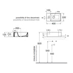 Lavabo sospeso con piano a sinistra Azzurra Elegance Squared 40x22x12