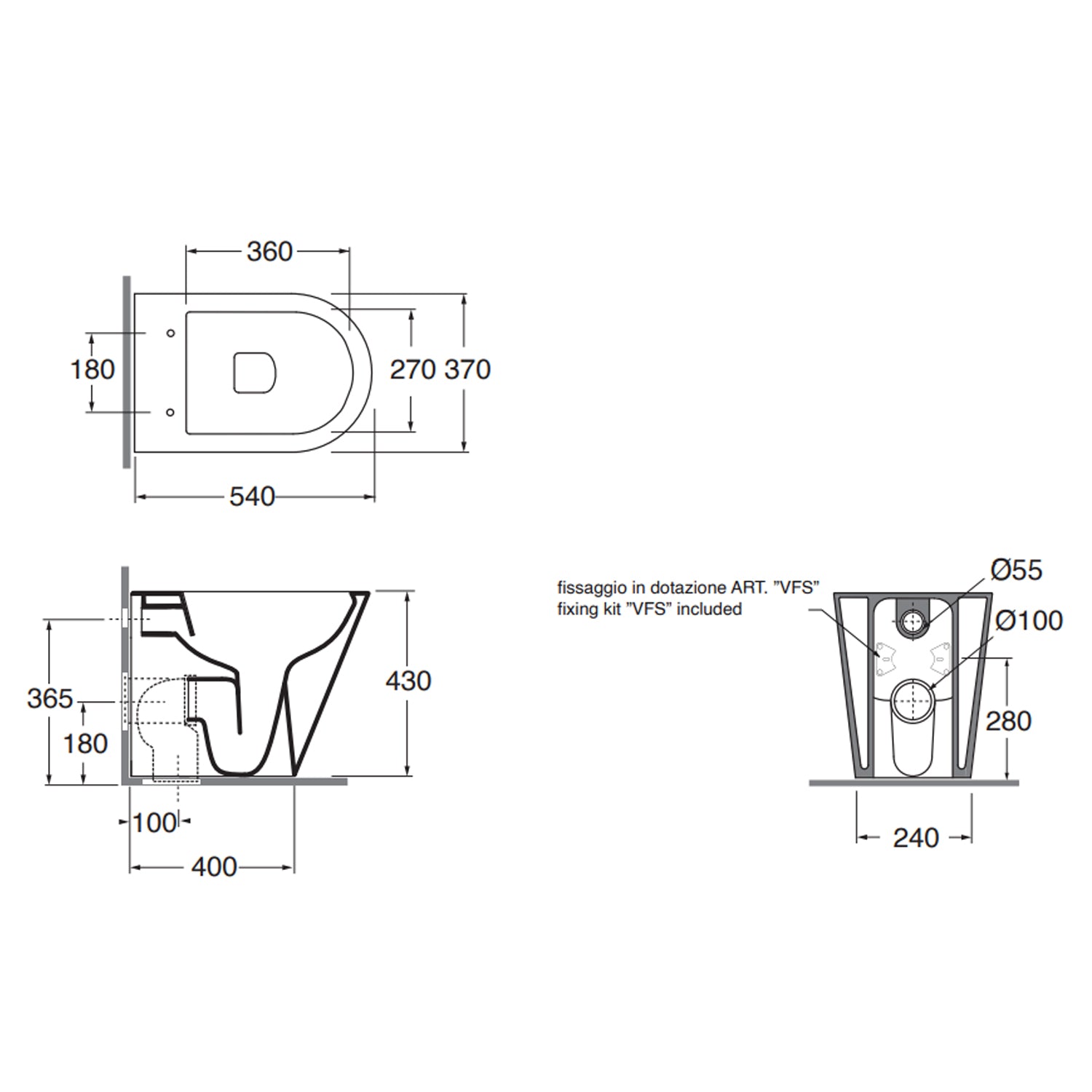 Sanitari a terra 54x37x42H cm serie Forma di Azzurra Ceramica con sedile soft close - Bianco lucido
