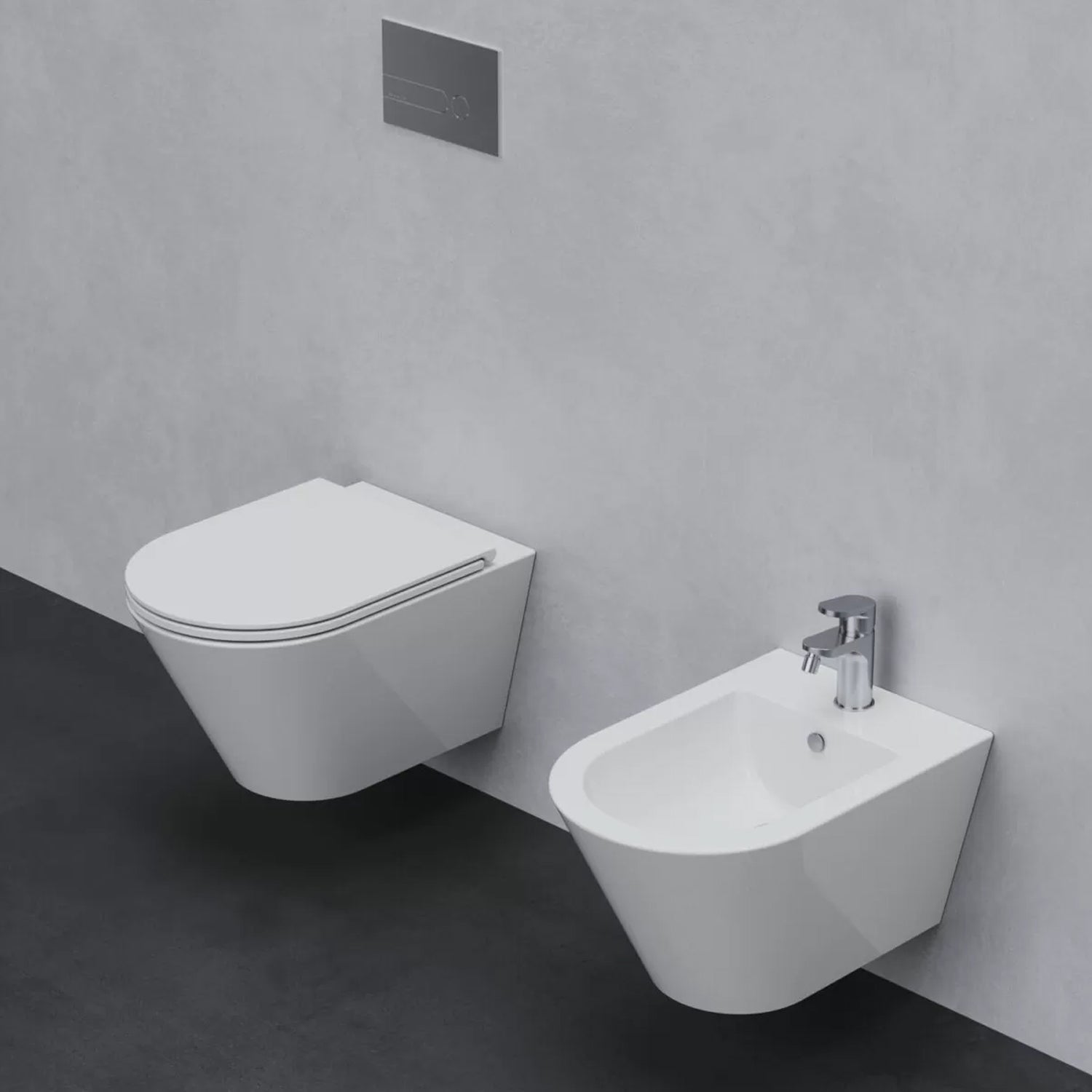 Vaso sospeso con scarico a vortice serie Forma di Azzurra Ceramica 54x37x34H cm con sedile soft close - Bianco Lucido