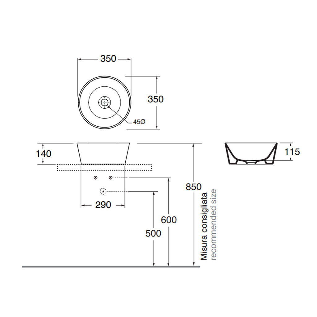 Lavabo rotondo Azzurra serie Forma Ã¸35x14 cm - Bianco lucido