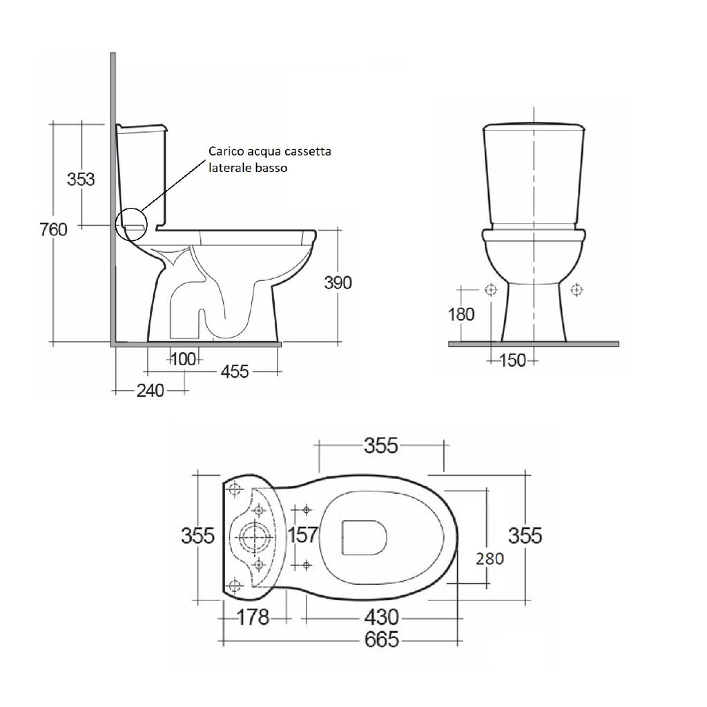 Vaso monoblocco modello Karla con Scarico a Pavimento - Bianco