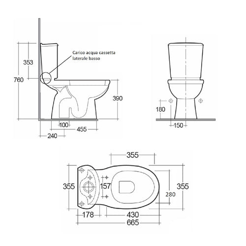 Vaso monoblocco modello Karla con Scarico a Pavimento - Bianco