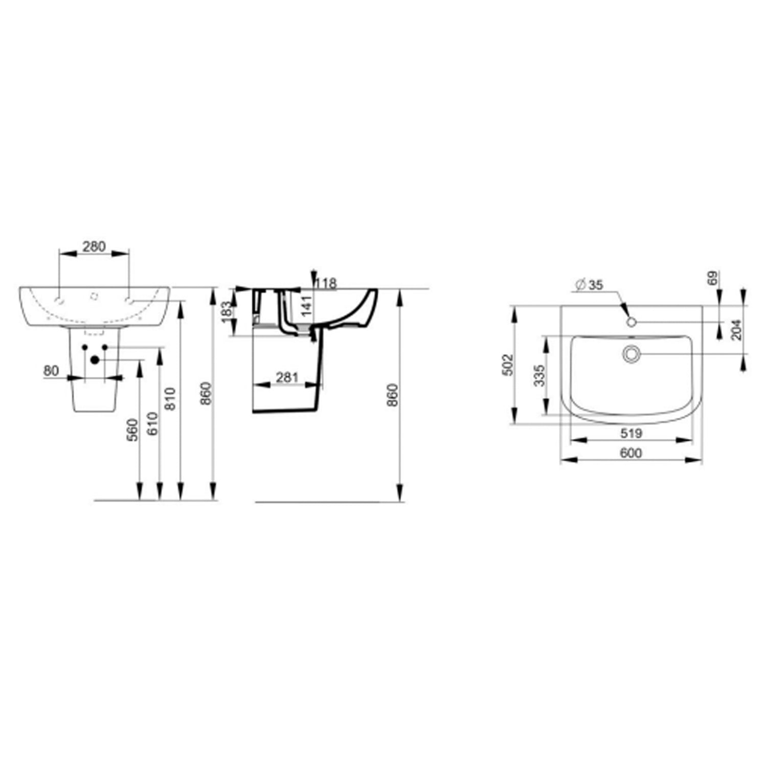 Lavabo sospeso Ceramica Dolomite modello Gemma2 60x50 cm