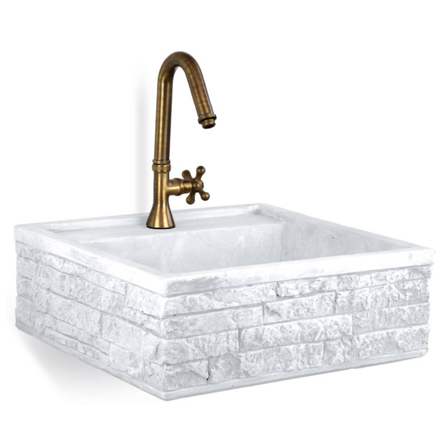 Lavello da esterno in pietra ricostruita bianco cm 45x42x16h cm modello Terra