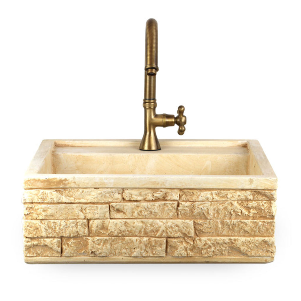 Lavello da esterno in pietra ricostruita nocciola cm 45x42x16h cm modello Terra