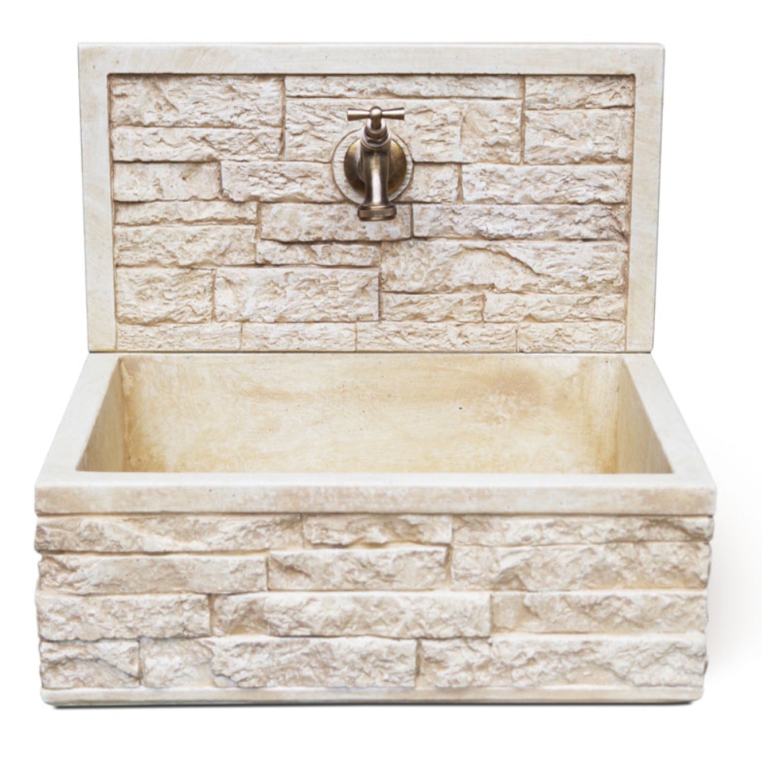 Lavello da esterno in cemento con para schizzi nocciola cm 45x35x16h cm modello Q-Altopiano