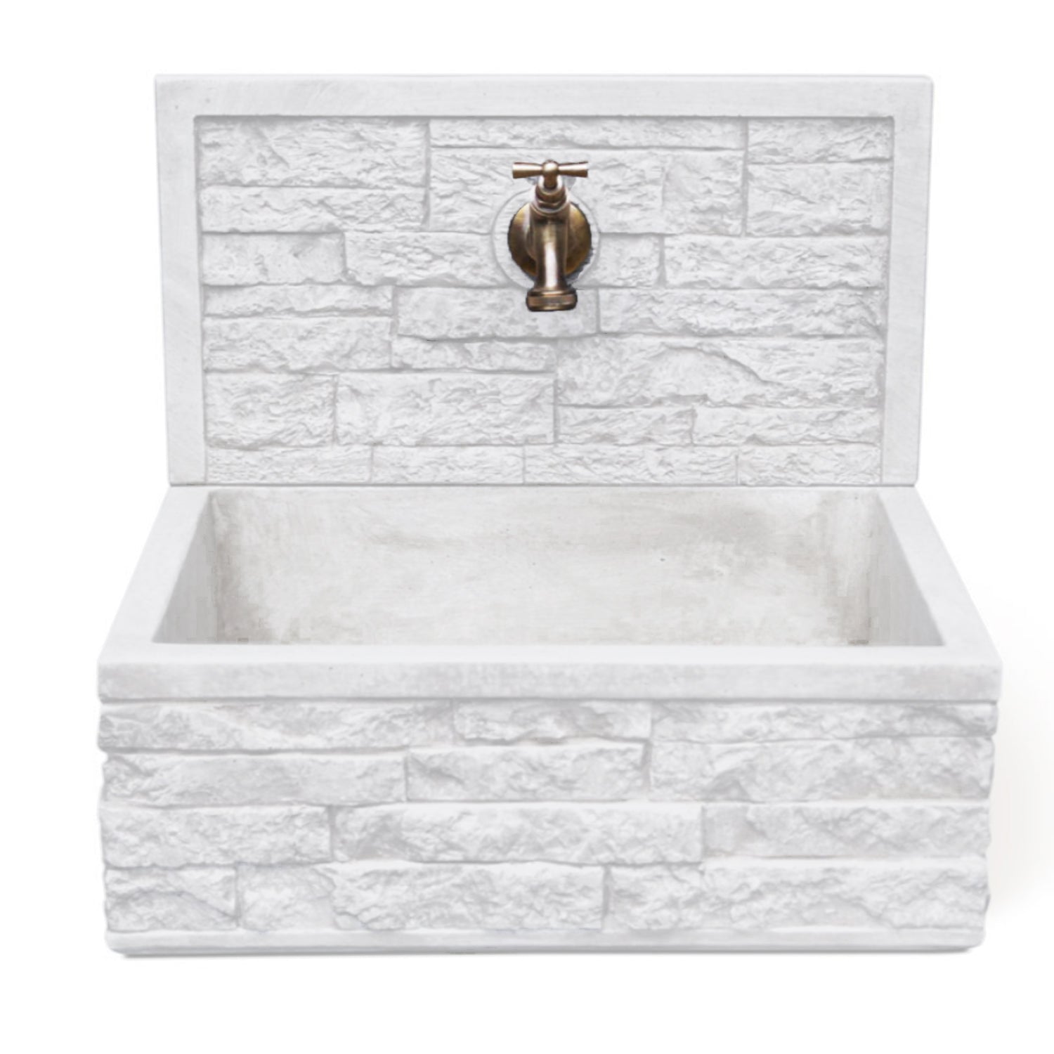 Lavello da esterno in cemento con para schizzi bianco cm 45x35x16h cm modello Q-Altopiano