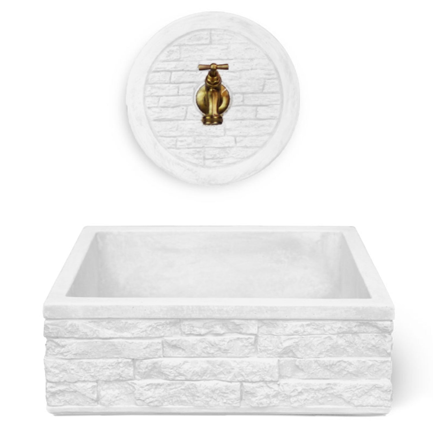 Lavello da esterno in cemento con rosone para schizzi bianco cm 45x35x16h cm modello R-Altopiano