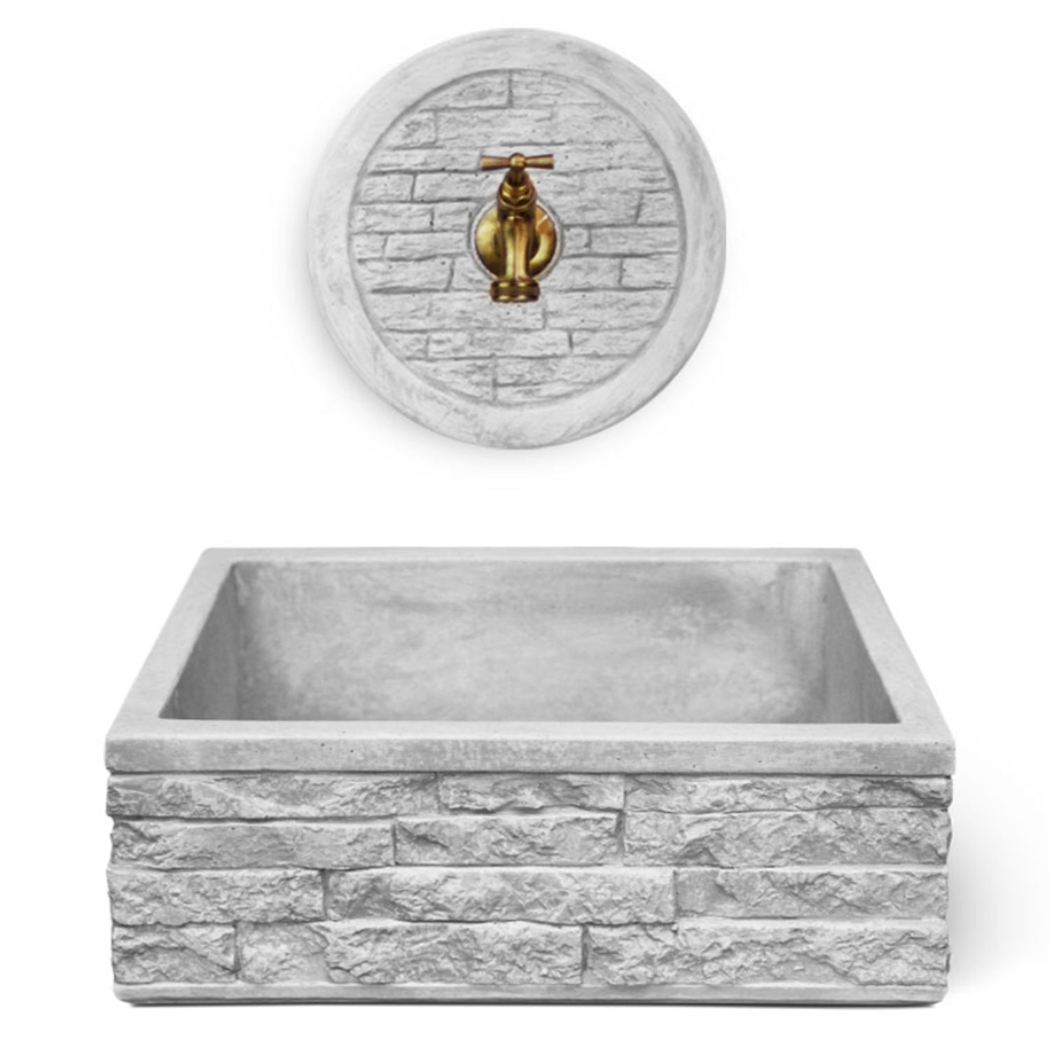 Lavello da esterno in cemento con rosone para schizzi grigio cm 45x35x16h cm modello R-Altopiano